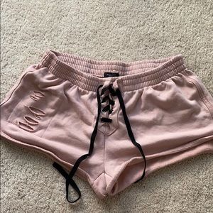 Lace front Light pink distressed shorts